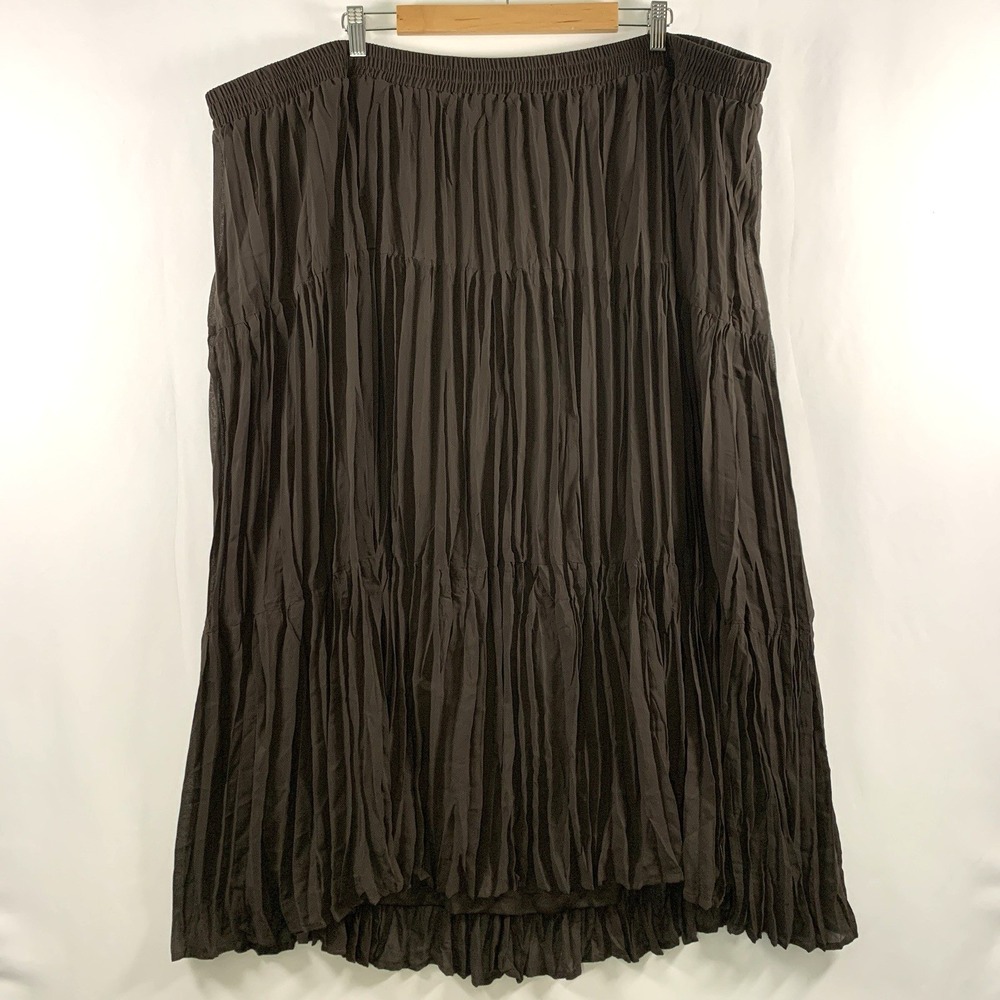 Maggie Barnes Womens Tiered Crinkle Broomstick Midi Skirt 4X Brown Boho Festival